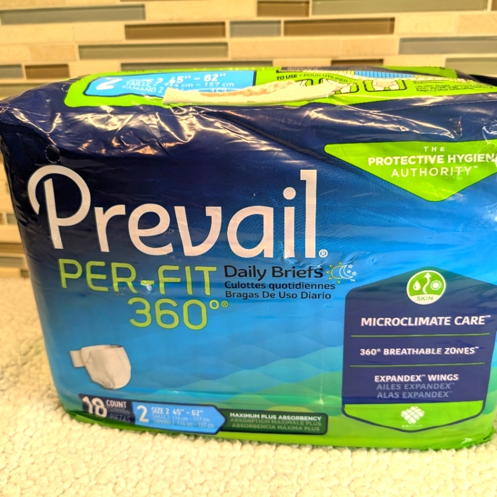 PREVAIL Per-Fit 360 Adult Daily Incontinence Briefs, Size 2 (45"-62"), 18CT NEW